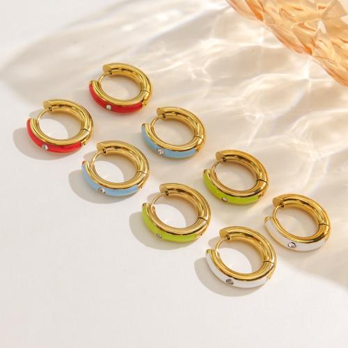 Anilla Aro Pendiente, acero inoxidable 304, Donut, Joyería & micro arcilla de zirconia cúbica & para mujer & esmalte, más colores para la opción, 20x20x4mm, Vendido por Par