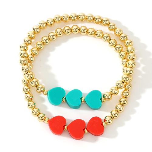 Pulseras de latón, metal, con Arcilla polimero, Corazón, chapado en color dorado, Joyería & para mujer, más colores para la opción, libre de níquel, plomo & cadmio, longitud:aproximado 17.5 cm, Vendido por UD