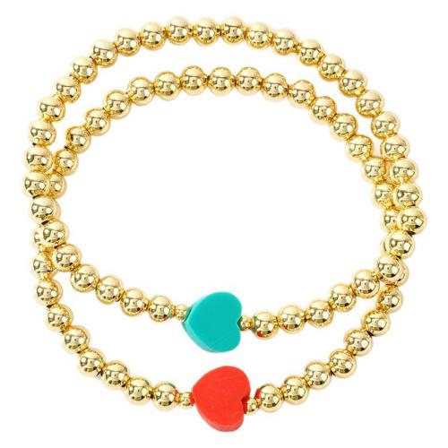 Pulseras de latón, metal, con Arcilla polimero, Corazón, chapado en color dorado, Joyería & para mujer, más colores para la opción, libre de níquel, plomo & cadmio, longitud:aproximado 17.5 cm, Vendido por UD