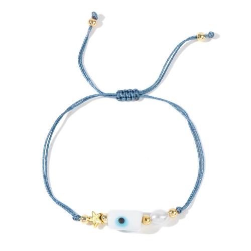 Cordon de noeud bracelet, avec chalumeau & perle de plastique & laiton, fait à la main, Réglable & bijoux de mode & pour femme, bleu, protéger l'environnement, sans nickel, plomb et cadmium, 14x9mm, Longueur:Environ 28 cm, Vendu par PC