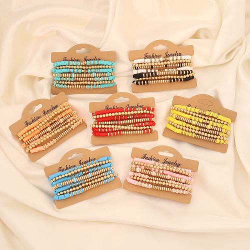 CCB Bracelets, Polymer Clay, with Copper Coated Plastic, 7 pieces & Bohemian style & for woman, more colors for choice, Length:Approx 18 cm, Sold By Set