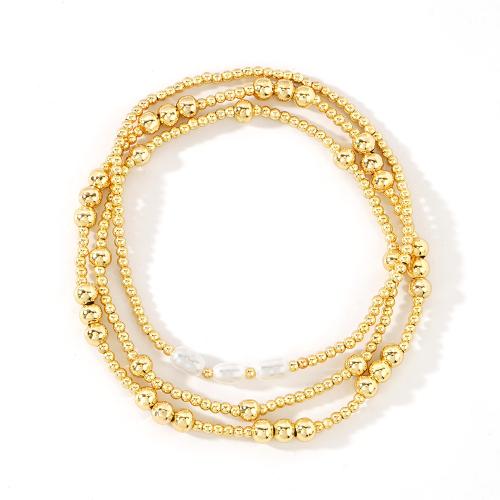 Brass Bracelet & Bangle, with Plastic Pearl, gold color plated, three pieces & fashion jewelry & for woman, nickel, lead & cadmium free, Length:Approx 17.5 cm, Sold By Set