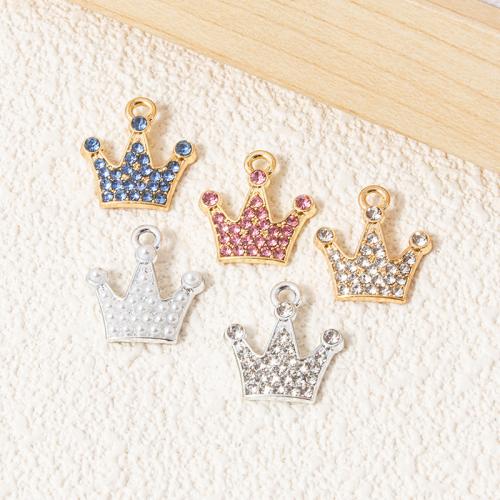 Tibetan Style Rhinestone Pendants, Crown, plated, DIY & with rhinestone, more colors for choice, 15.50x16.80mm, 100PCs/Bag, Sold By Bag