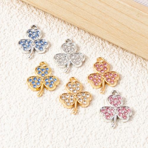 Tibetan Style Rhinestone Pendants, Three Leaf Clover, plated, DIY & with rhinestone, more colors for choice, 14x18.50mm, 100PCs/Bag, Sold By Bag