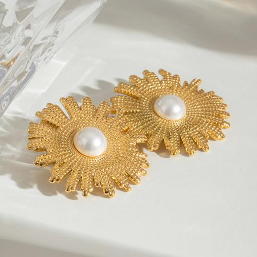 Boucle d'oreille de gaujon en acier inoxydable, Acier inoxydable 304, avec perle de plastique, Placage de couleur d'or, bijoux de mode, doré, Vendu par paire