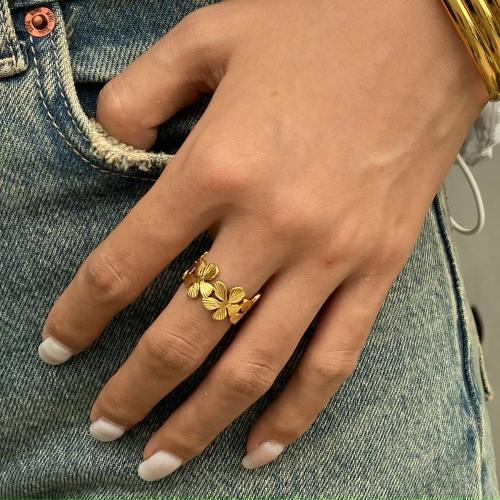 Stainless Steel Finger Ring, 304 Stainless Steel, gold color plated, fashion jewelry, golden, Sold By PC