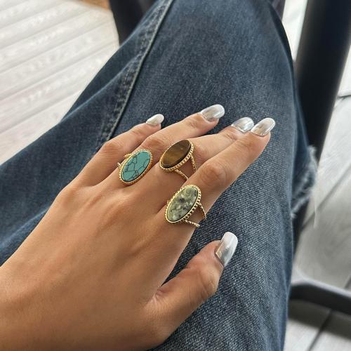 Stainless Steel Finger Ring, 304 Stainless Steel, with Natural Stone, plated, fashion jewelry, more colors for choice, Sold By PC