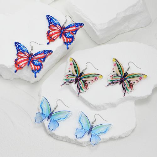 Acrylic Jewelry Earring, Butterfly, fashion jewelry, more colors for choice, Sold By Pair