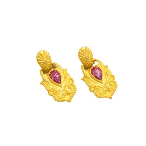 Boucles d'oreilles en alliage de zinc, avec pierre gemme, Placage de couleur d'or, bijoux de mode, Or, protéger l'environnement, sans nickel, plomb et cadmium, 30x60mm, Vendu par paire