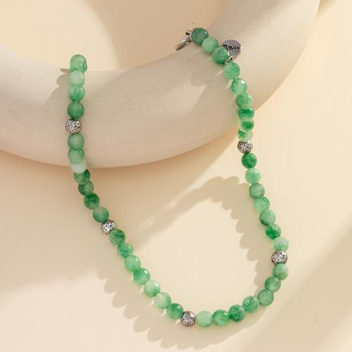 Natural Gemstone Necklace, Green Aventurine, with Brass, fashion jewelry, golden, Length:40 cm, Sold By PC