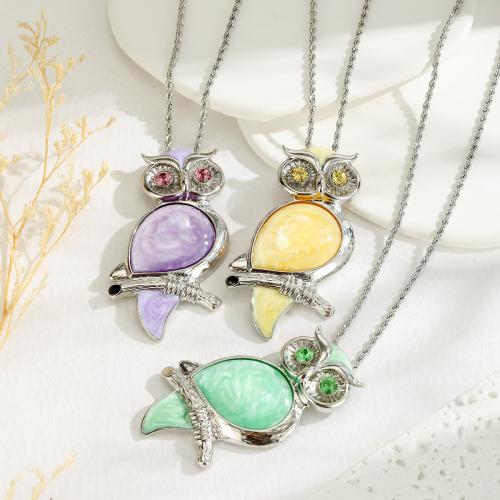 Tibetan Style Jewelry Necklace, with Resin, Owl, plated, fashion jewelry & with rhinestone, more colors for choice, nickel, lead & cadmium free, Sold By PC