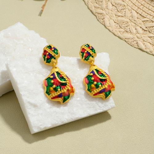 Tibetan Style Drop Earrings, gold color plated, fashion jewelry & enamel, golden, nickel, lead & cadmium free, 32x60mm, Sold By Pair