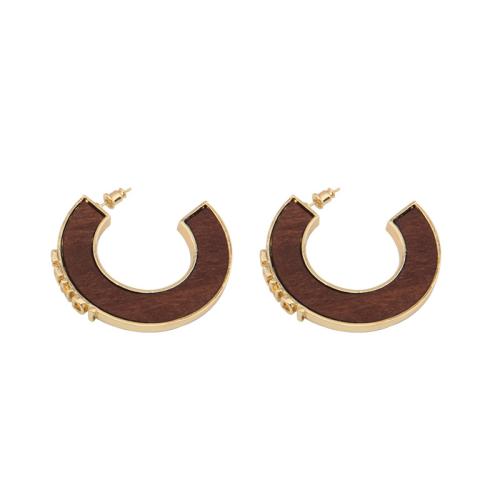 Boucle d'oreille dormeuse en alliage de zinc, avec bois, Placage, bijoux de mode & pour femme, The diameter of the earrings is about 4.9cm, Vendu par paire