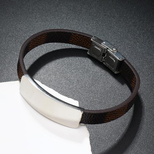 Bracelets cordon PU, cuir PU, avec Acier inoxydable 304, poli, bijoux de mode & styles différents pour le choix & pour homme, Vendu par PC