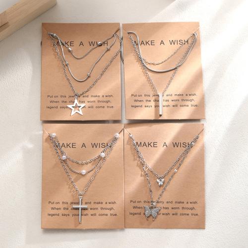 Tibetan Style Jewelry Necklace, plated, 4 pieces & fashion jewelry & for woman & with rhinestone, original color, Sold By Set