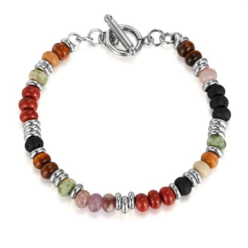 Bijoux bracelet en acier inoxydable, Acier inoxydable 304, avec Pierre naturelle & lave volcanique, poli, bijoux de mode & unisexe, multicolore, Longueur:205 mm, Vendu par PC