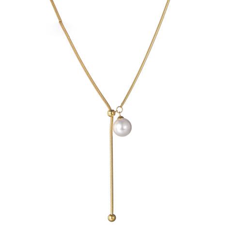 Stainless Steel Jewelry Necklace, 304 Stainless Steel, with Plastic Pearl, plated, for woman, gold, Sold By PC