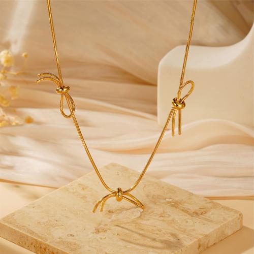 Stainless Steel Jewelry Necklace, 304 Stainless Steel, with 5CM extender chain, Bowknot, plated, for woman, gold, Length:Approx 42 cm, Sold By PC