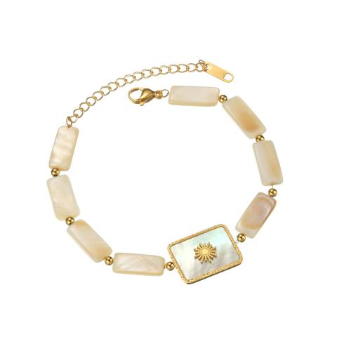 Edelstahl Schmuck Armband, 304 Edelstahl, mit Muschel, plattiert, für Frau, Goldfarbe, verkauft von PC