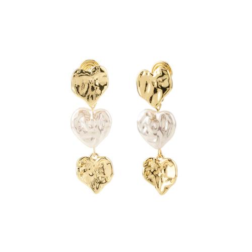 Tibetan Style Stud Earring, with Plastic Pearl, plated, different styles for choice & for woman, golden, 15x42mm, Sold By Pair