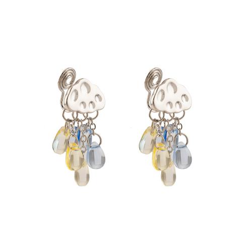 Tibetan Style Stud Earring, with Crystal, plated, different styles for choice & for woman, silver color, 16x30mm, Sold By Pair