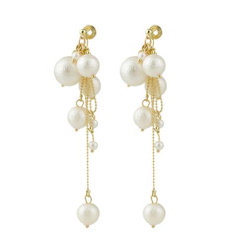 Tibetan Style Stud Earring, with Plastic Pearl, plated, different styles for choice & for woman, golden, 15x100mm, Sold By Pair