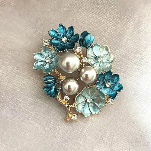 Tibetan Style Brooches, anoint, for woman & with rhinestone, golden, Sold By PC