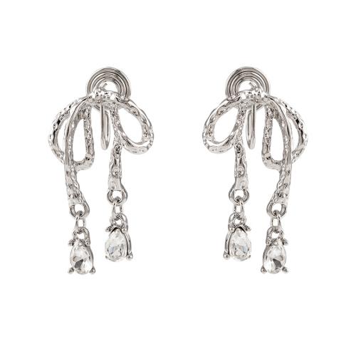 Pendientes de Perno de Aleación de Zinc, chapado, diferentes estilos para la opción & para mujer & con diamantes de imitación, plateado, 12x30mm, Vendido por Par