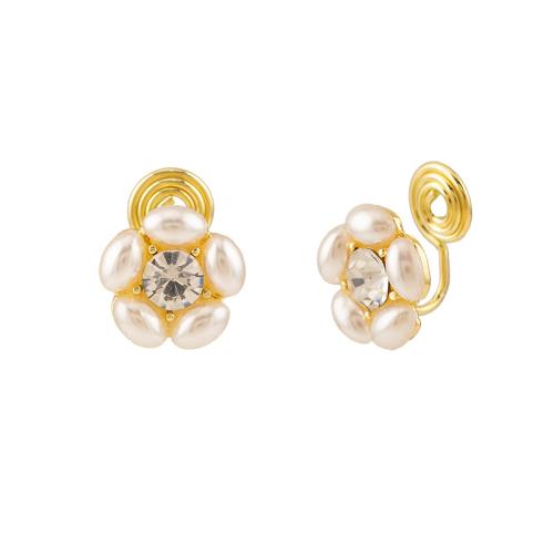 Tibetan Style Stud Earring, with Plastic Pearl, different styles for choice & for woman & with rhinestone, golden, 13mm, Sold By Pair