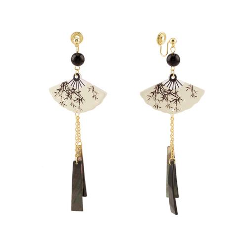 Tibetan Style Drop Earrings, with Shell, plated, different styles for choice & for woman, golden, 40x100mm, Sold By Pair