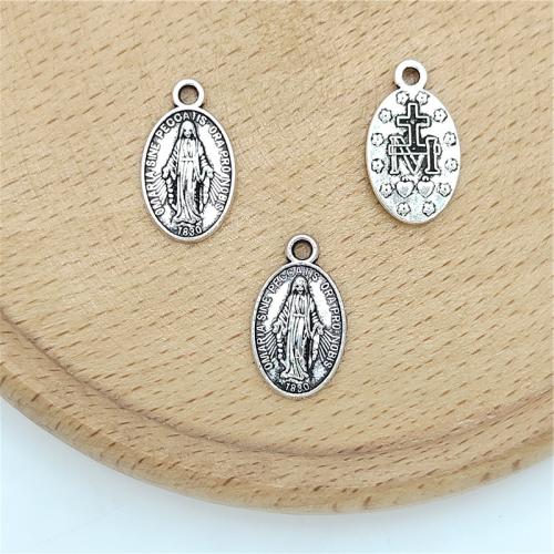 Colgantes de Aleación de Zinc, Virgen María, chapado en color de plata antigua, Bricolaje, 10x16mm, 100PCs/Bolsa, Vendido por Bolsa