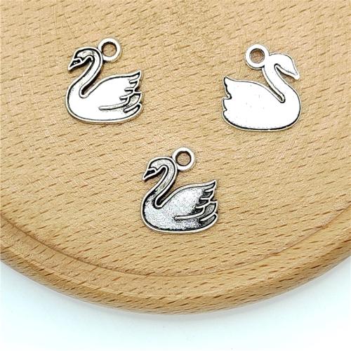 Pendentifs animaux en alliage de zinc, cygne, Plaqué de couleur d'argent, DIY, 13x14mm, 100PC/sac, Vendu par sac