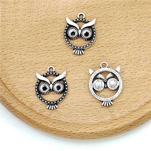 Pendentifs animaux en alliage de zinc, hibou, Plaqué de couleur d'argent, DIY, 15x20mm, 100PC/sac, Vendu par sac