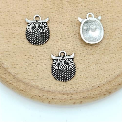 Tibetan Style Animal Pendants, Owl, antique silver color plated, DIY, 12x15mm, 100PCs/Bag, Sold By Bag