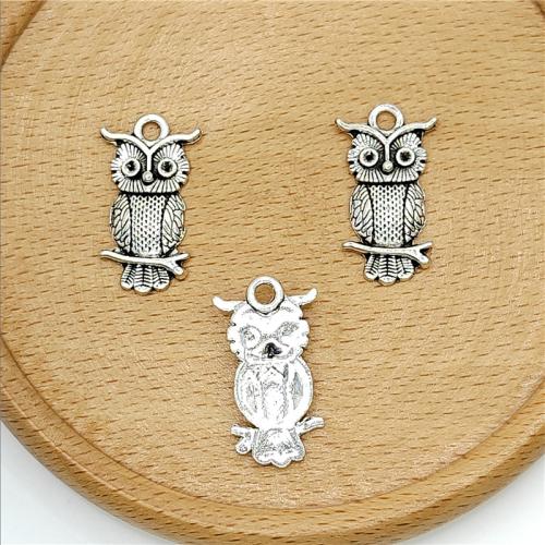 Pendentifs animaux en alliage de zinc, hibou, Plaqué de couleur d'argent, DIY, 15x26mm, 100PC/sac, Vendu par sac