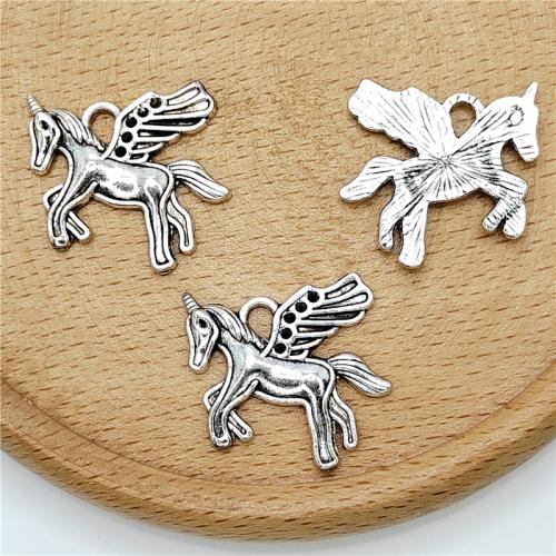 Tibetan Style Animal Pendants, Unicorn, antique silver color plated, DIY, 25x22.50mm, 100PCs/Bag, Sold By Bag