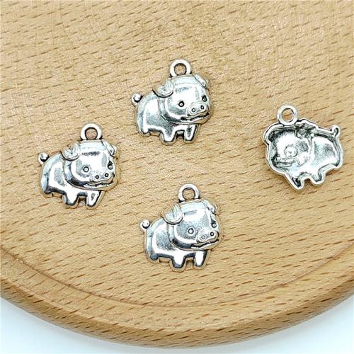 Pendentifs animaux en alliage de zinc, cochon, Plaqué de couleur d'argent, DIY, 13x13mm, 100PC/sac, Vendu par sac