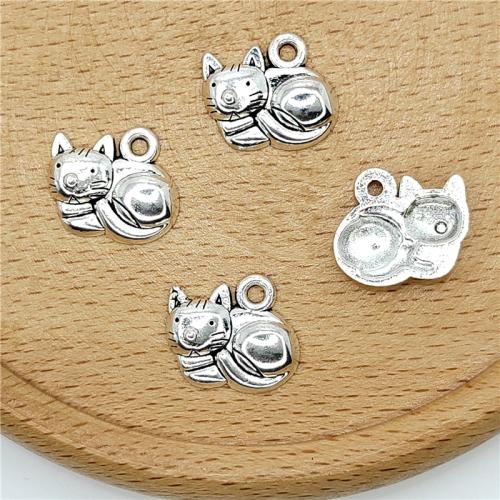 Colgantes Animales de Aleación de Zinc, Gato, chapado en color de plata antigua, Bricolaje, 15x14mm, 100PCs/Bolsa, Vendido por Bolsa