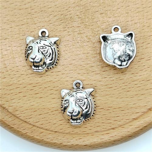 Pendentifs animaux en alliage de zinc, tigre, Plaqué de couleur d'argent, DIY, 13x17mm, 100PC/sac, Vendu par sac