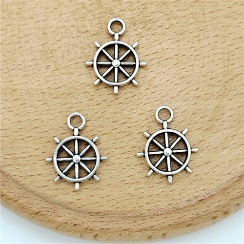 Tibetan Style Ship Wheel & Anchor Pendentif, alliage de zinc, roue de bateau, Plaqué de couleur d'argent, DIY, 18x23mm, 100PC/sac, Vendu par sac