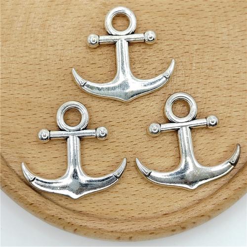 Tibetan Style Ship Wheel & Anchor Pendentif, alliage de zinc, ancre, Plaqué de couleur d'argent, DIY, 30x24mm, 100PC/sac, Vendu par sac