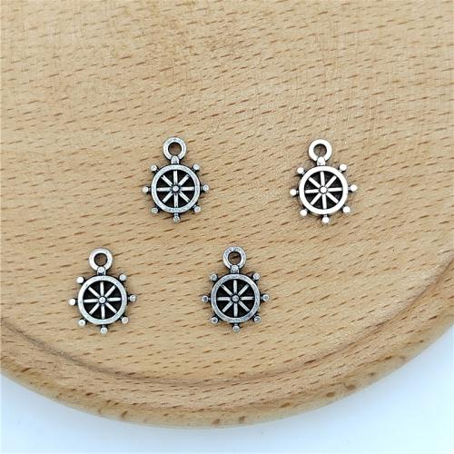 Tibetan Style Ship Wheel & Anchor Pendentif, alliage de zinc, roue de bateau, Plaqué de couleur d'argent, DIY, 10x12mm, 100PC/sac, Vendu par sac