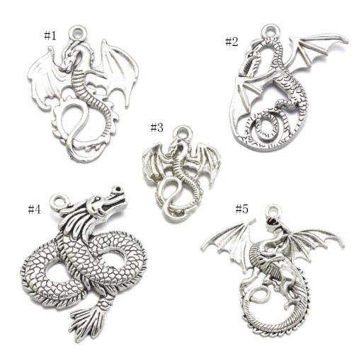 Pendentifs animaux en alliage de zinc, dragon, Plaqué de couleur d'argent, DIY & normes différentes pour le choix & styles différents pour le choix, 100PC/sac, Vendu par sac