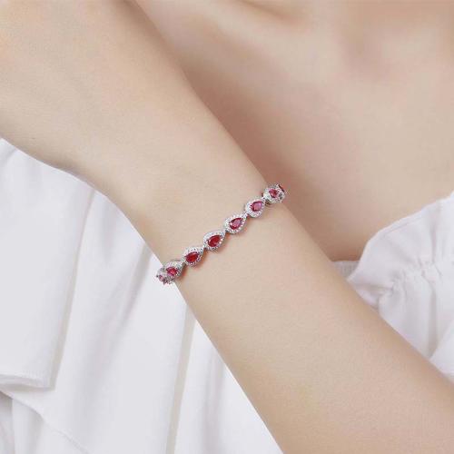 925 Sterling Silver Bracelet, with Ruby Alumina, Pear, different size for choice & for woman & with rhinestone, Sold By PC