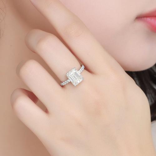 Argent sterling 925 bague, avec Moissanite, rectangle, normes différentes pour le choix & pour femme & avec strass, Vendu par PC