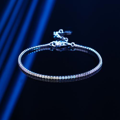 Argent sterling 925 bracelet, avec 1.2inch chaînes de rallonge, pavé de micro zircon & pour femme, Longueur:Environ 5.9 pouce, Vendu par PC