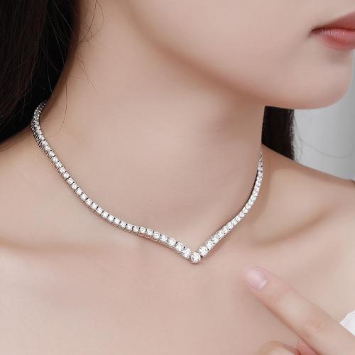 925 Sterling Silver Necklace, with Moissanite, different size for choice & for woman, Sold By PC