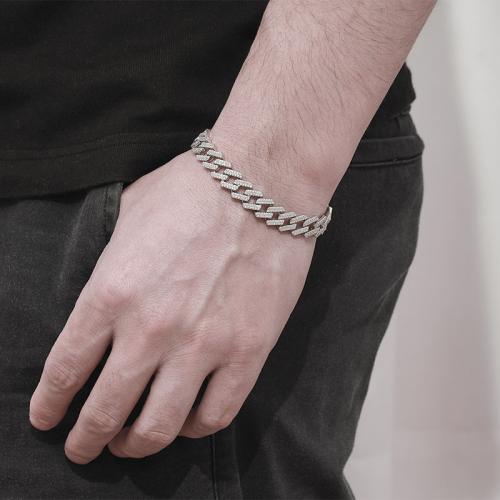 925 Sterling Silver Bracelet, platinum plated, different size for choice & for man & with rhinestone, Sold By PC