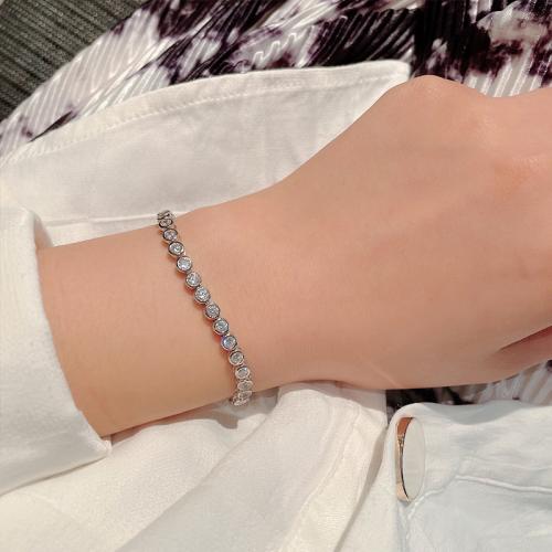 925 Sterling Silver Bracelet, different size for choice & for woman & with rhinestone, Sold By PC