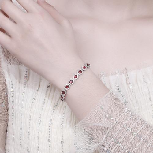 925 Sterling Silver Bracelet, with Ruby Alumina, Unisex & different size for choice & with rhinestone, Sold By PC